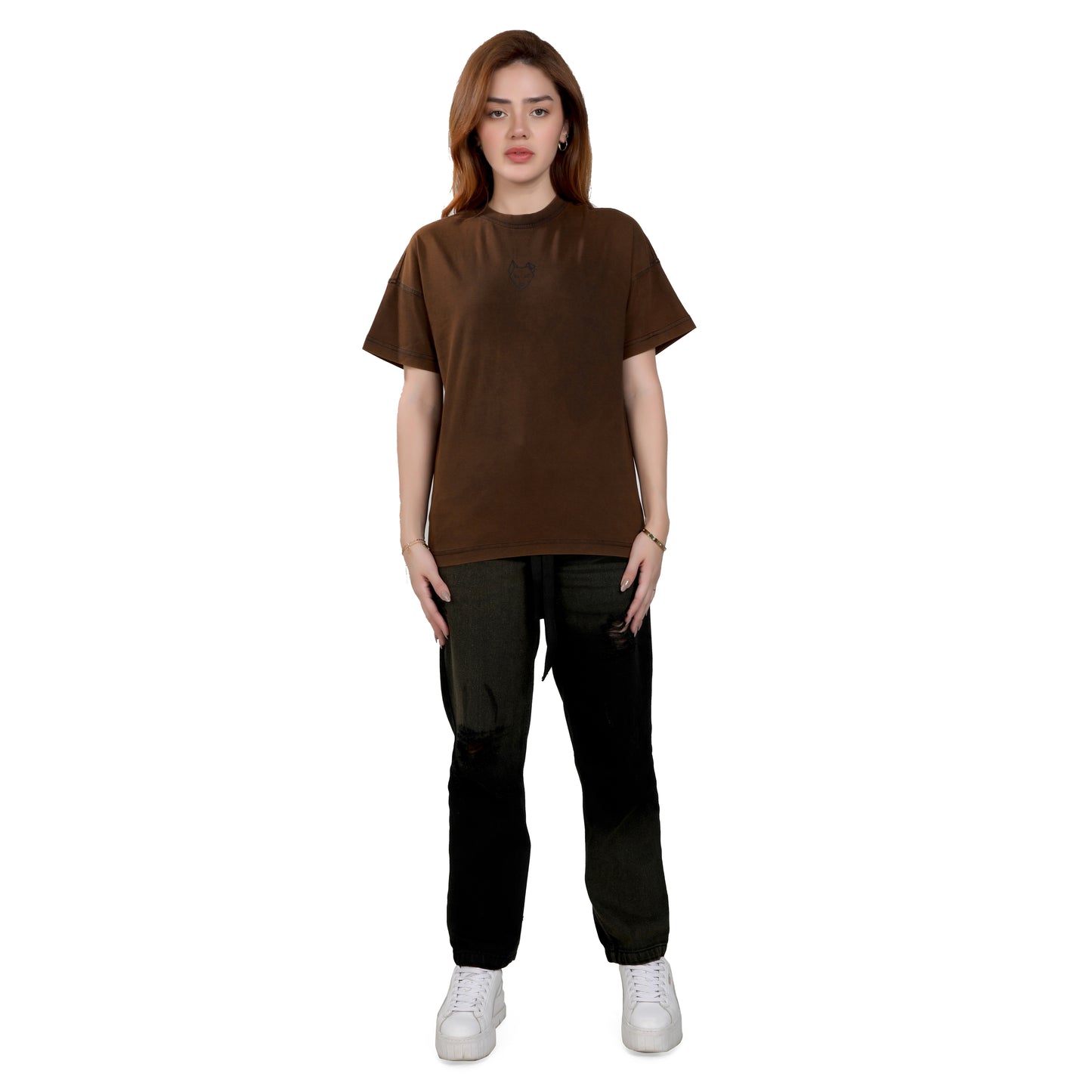 Brown Oversized T-shirt – "Catch Us If You Can"