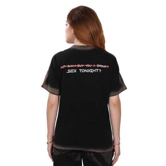 SEX TONIGHT?" Graphic T–SHIRT Washed Black