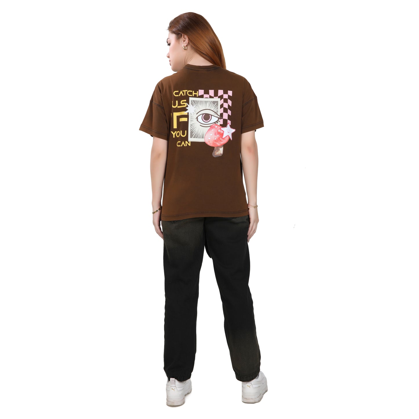 Brown Oversized T-shirt – "Catch Us If You Can"