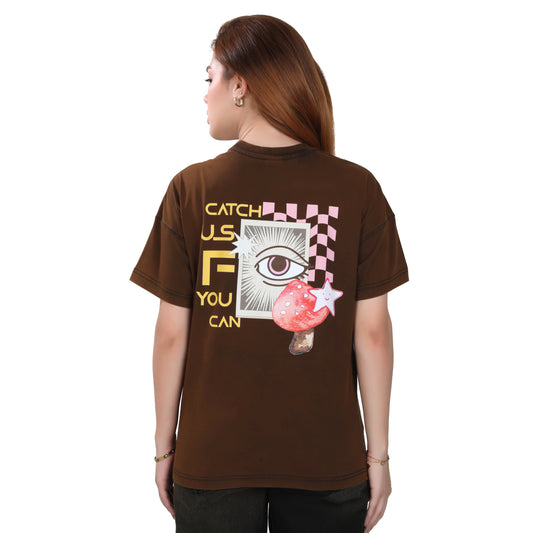 Brown Oversized T-shirt – "Catch Us If You Can"